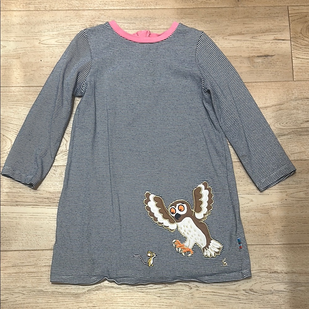 Joules striped Dress with Owl Appliqué. Size 6.